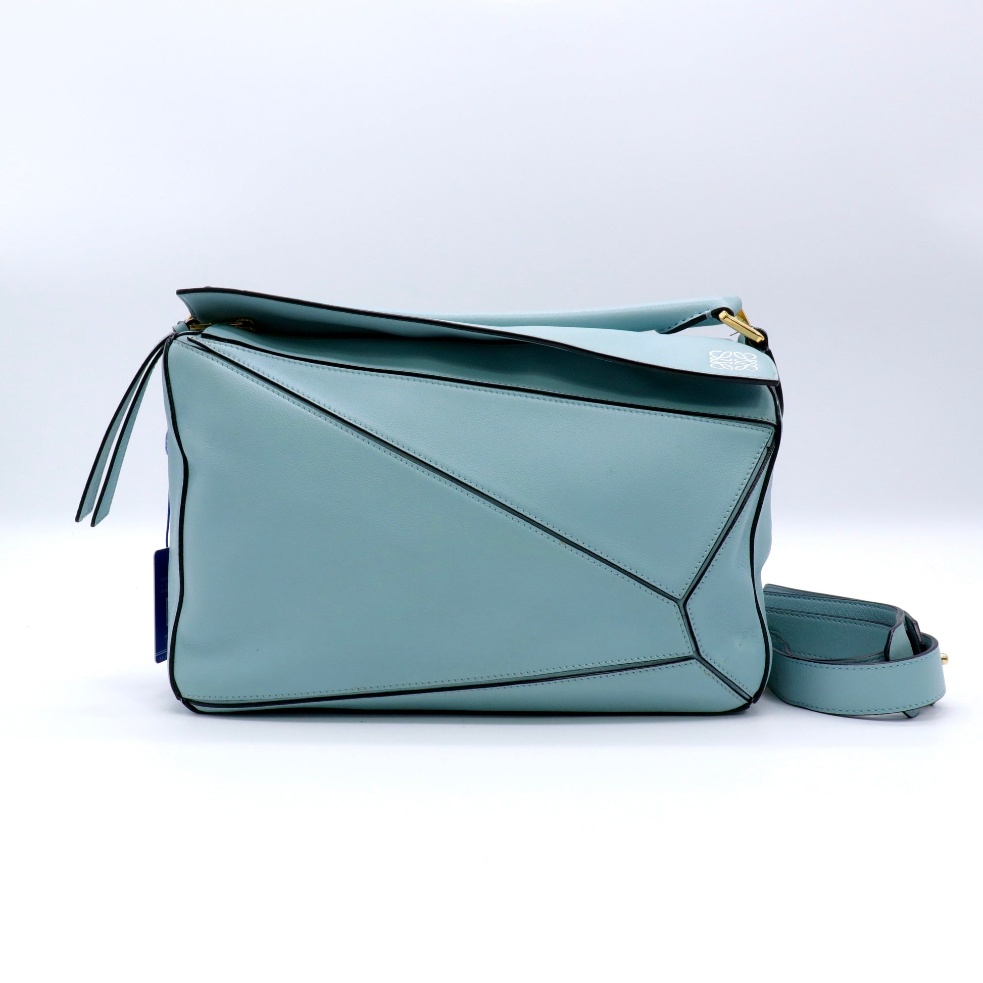 Calfskin Small Puzzle Bag Stone Blue twins