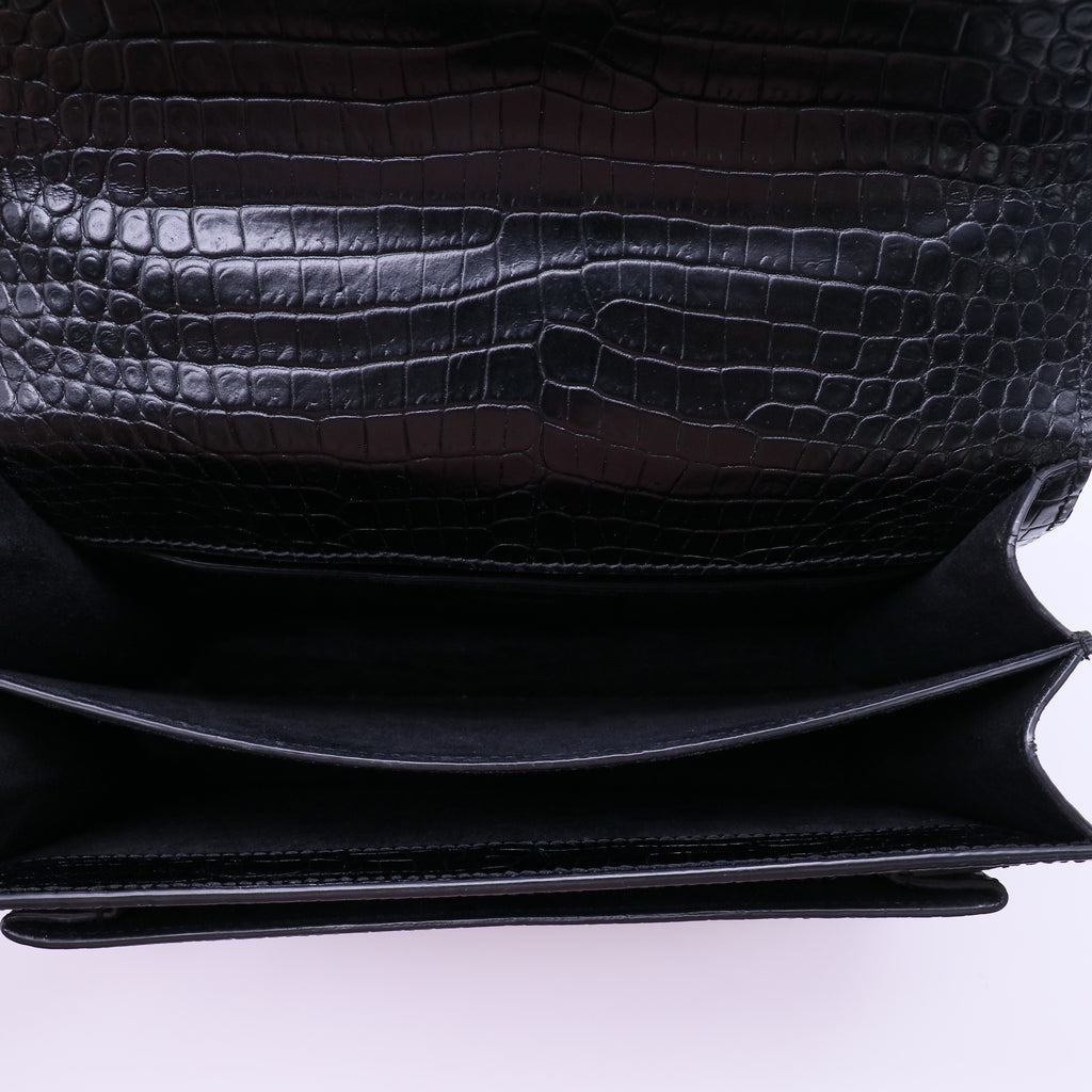 Yves Saint Laurent Black Crocodile Embossed Leather Medium Sunset Crossbody Bag Twins LDJ4230