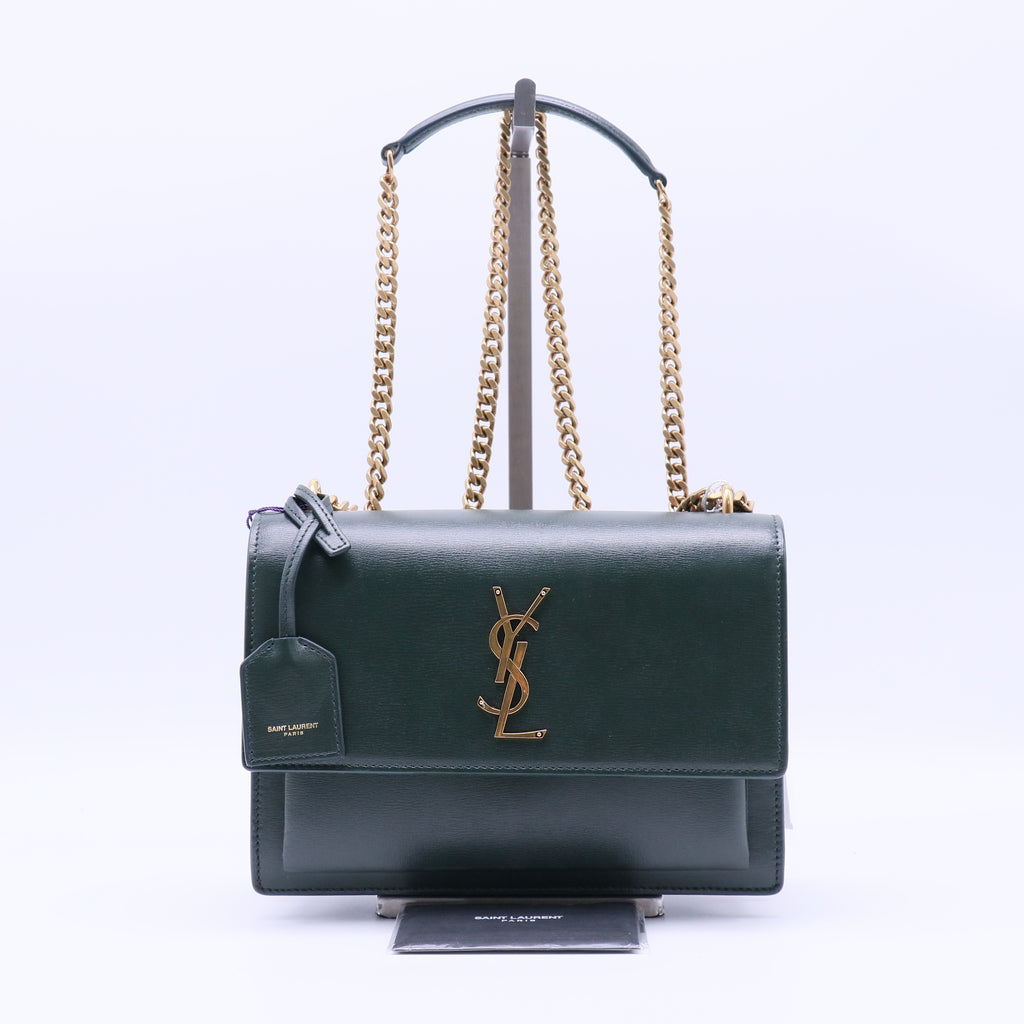 Saint Laurent Calfskin Medium Monogram Sunset Dark Green Twins LDJ4233