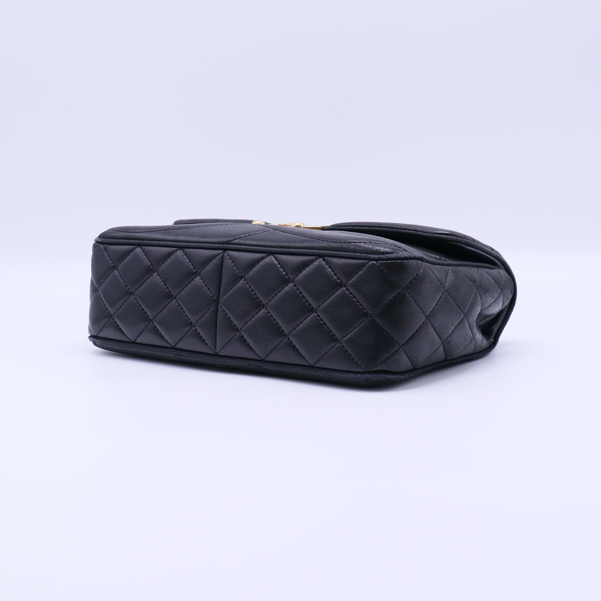 Chanel Lambskin Scallop Quilted Medium Pagoda Flap  Black Twins LDJ4234