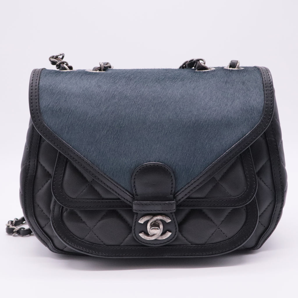 Saddle Bag Quilted Calfskin and Pony Hair Medium