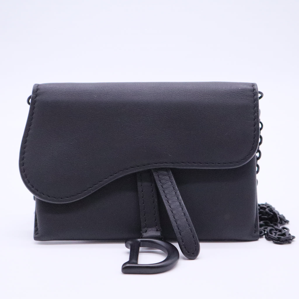 Ultra Matte Calfskin Nano Saddle Chain Pouch Black
