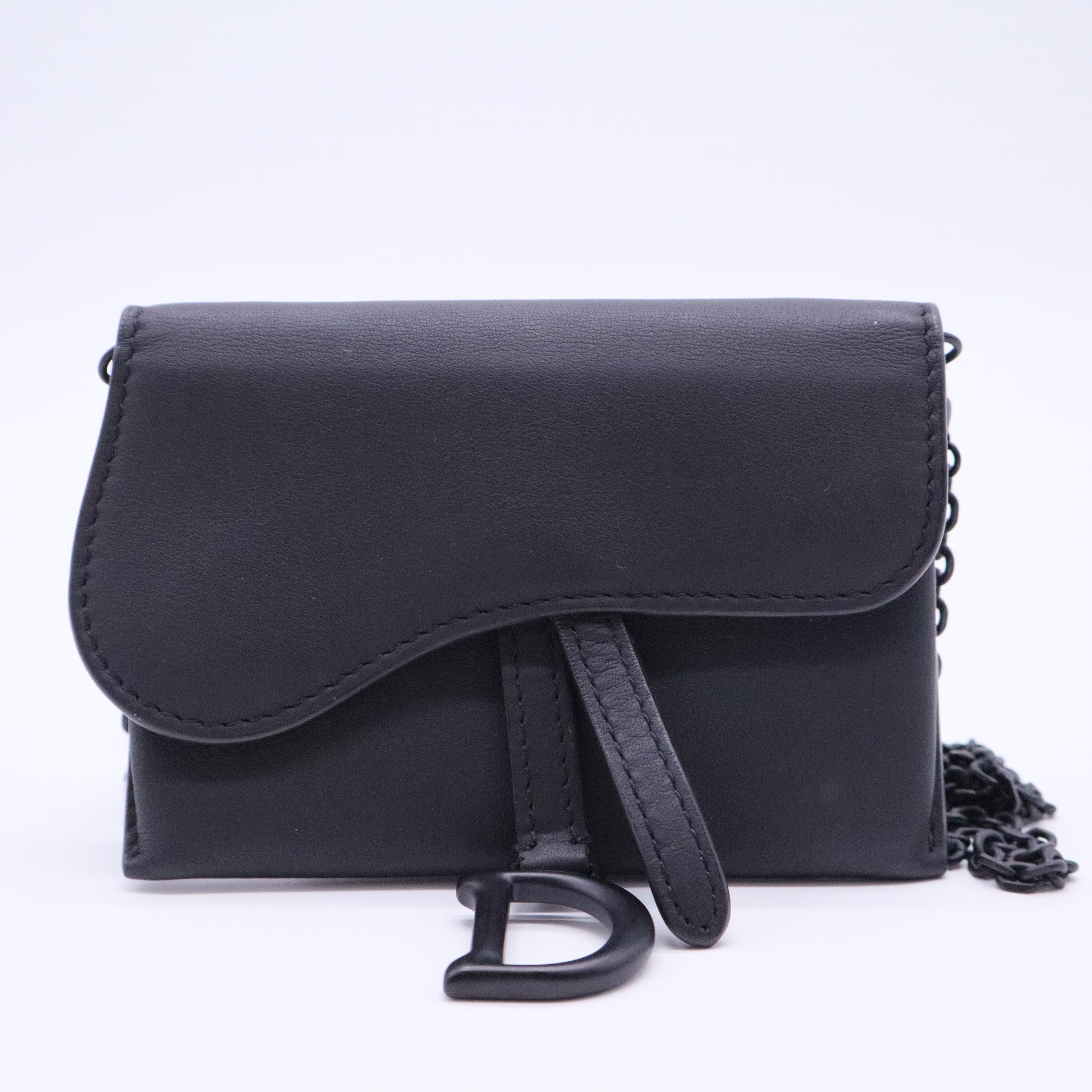 Ultra Matte Calfskin Nano Saddle Chain Pouch Black