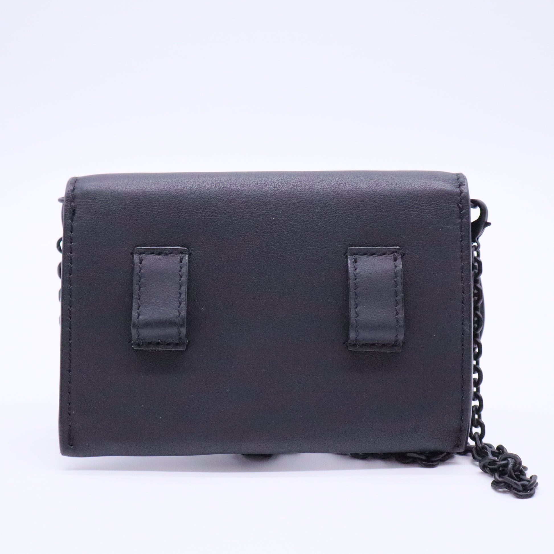 Ultra Matte Calfskin Nano Saddle Chain Pouch Black