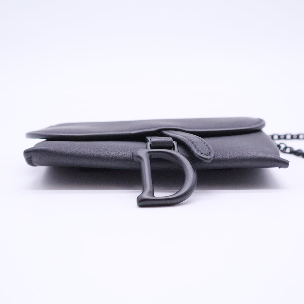 Ultra Matte Calfskin Nano Saddle Chain Pouch Black