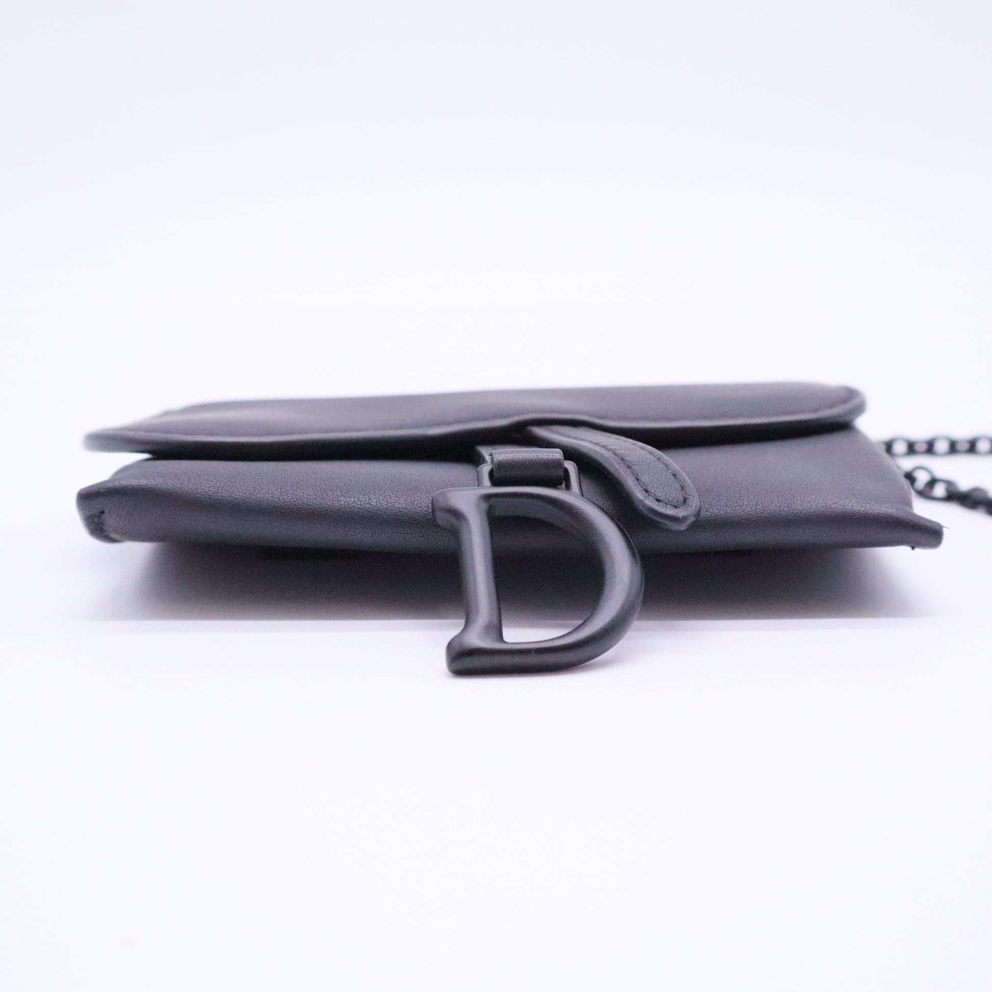 Ultra Matte Calfskin Nano Saddle Chain Pouch Black