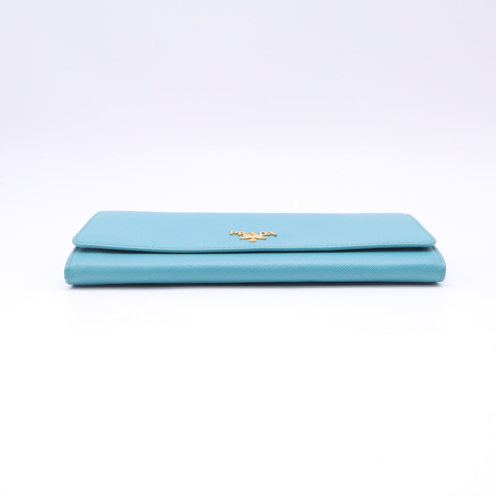 Prada Turquoise Saffiano Metal Leather Wallet on Chain Clutch Bag twins W22729