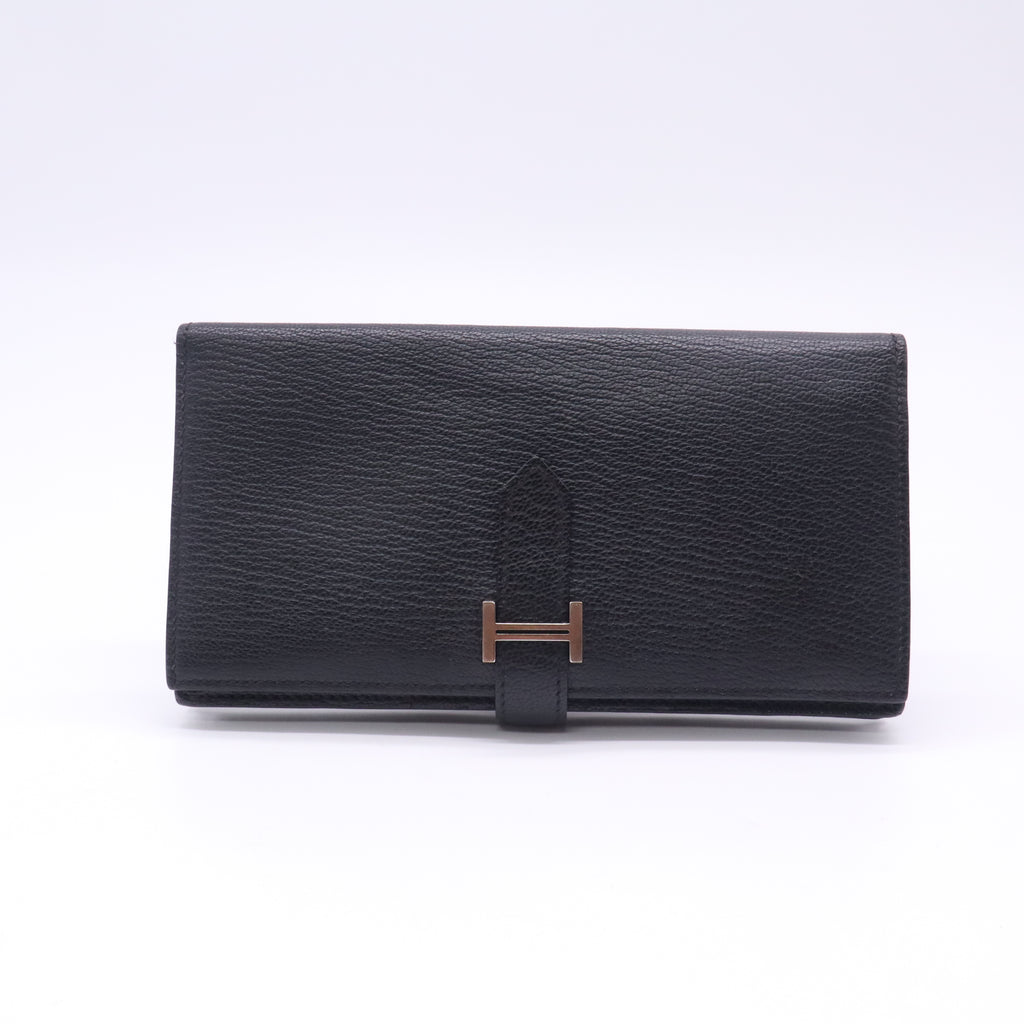 Hermes Bearn Soufflet Long Wallet Black twins W22740