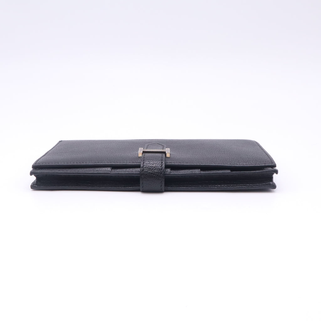 Hermes Bearn Soufflet Long Wallet Black twins W22740