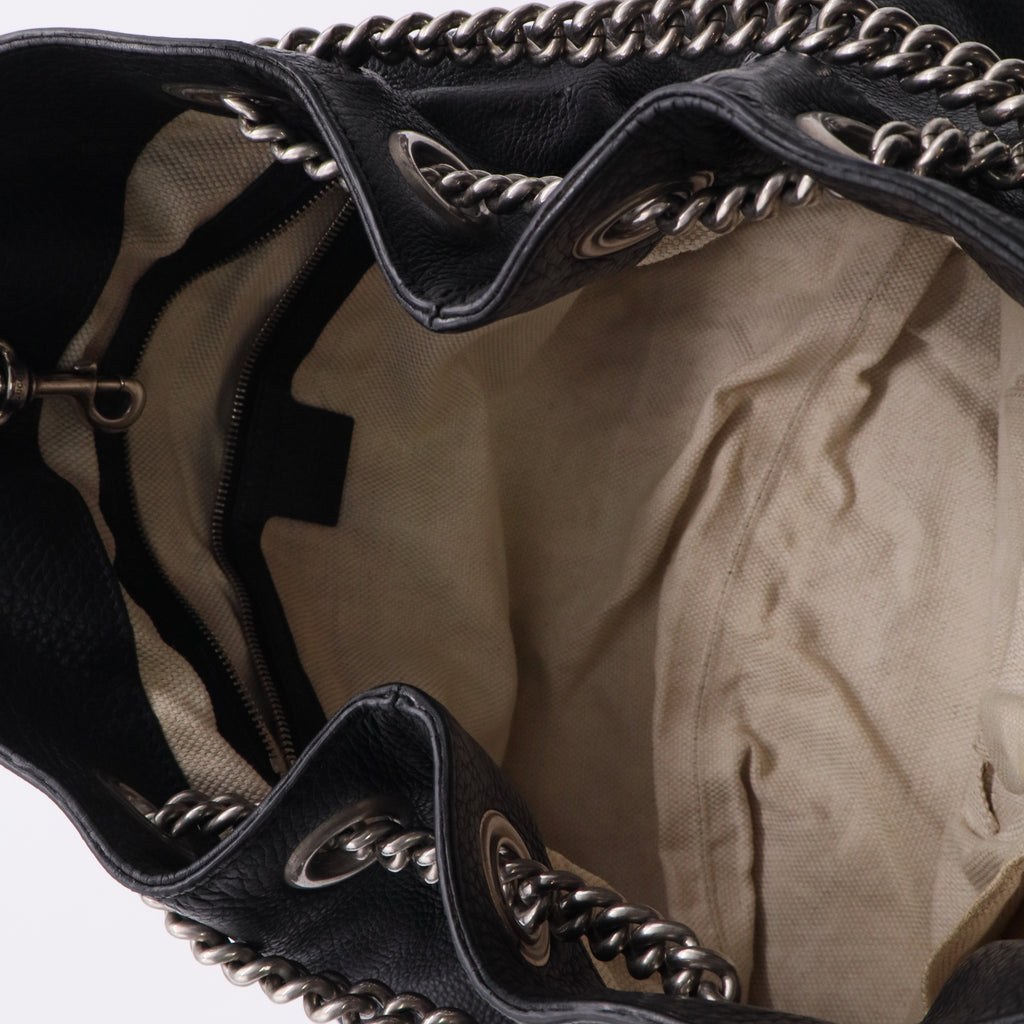 Pebbled Calfskin Studded Medium Soho Chain Limited Pearl Edition Shoulder Bag Black Twins