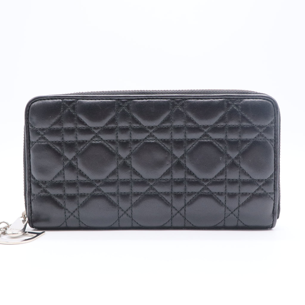 Black Cannage Leather Lady Dior Flap Wallet