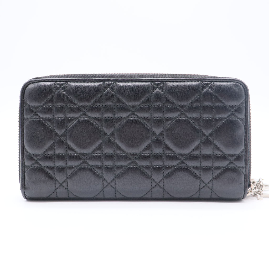 Black Cannage Leather Lady Dior Flap Wallet