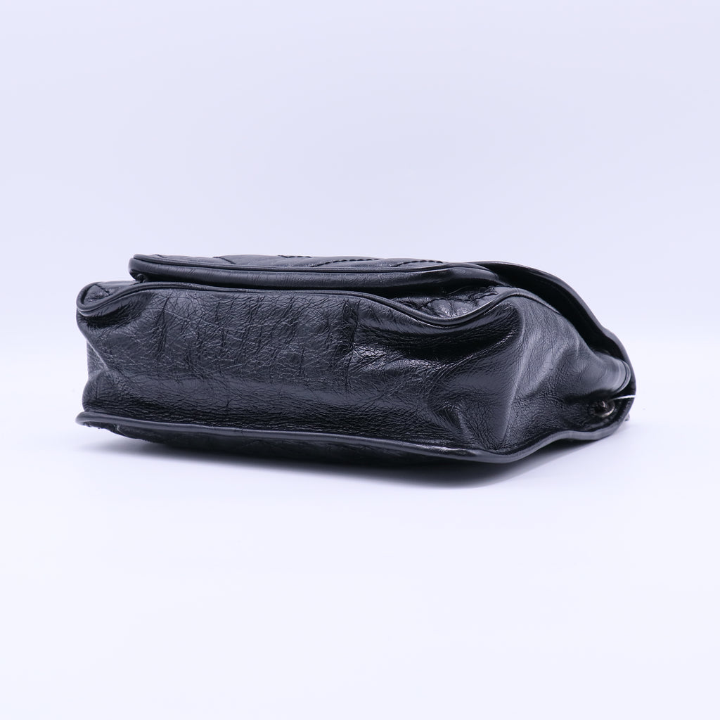 Saint Laurent Crinkled Calfskin Matelasse Monogram Baby Niki Chain Satchel Black Twins LDJ4231