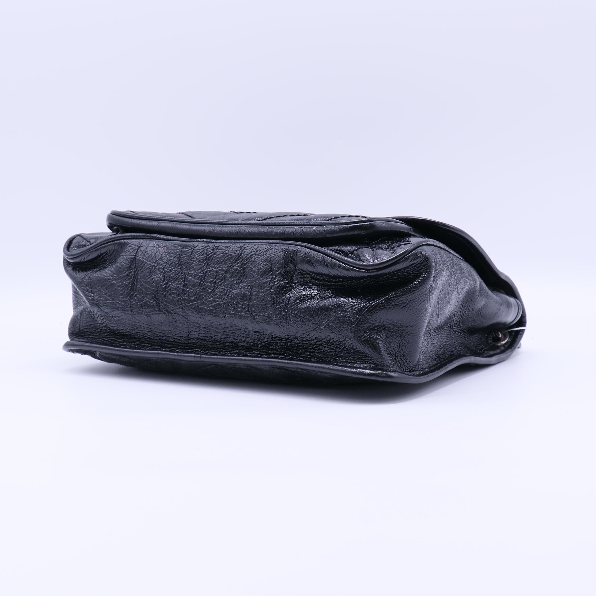 Saint Laurent Crinkled Calfskin Matelasse Monogram Baby Niki Chain Satchel Black Twins LDJ4231