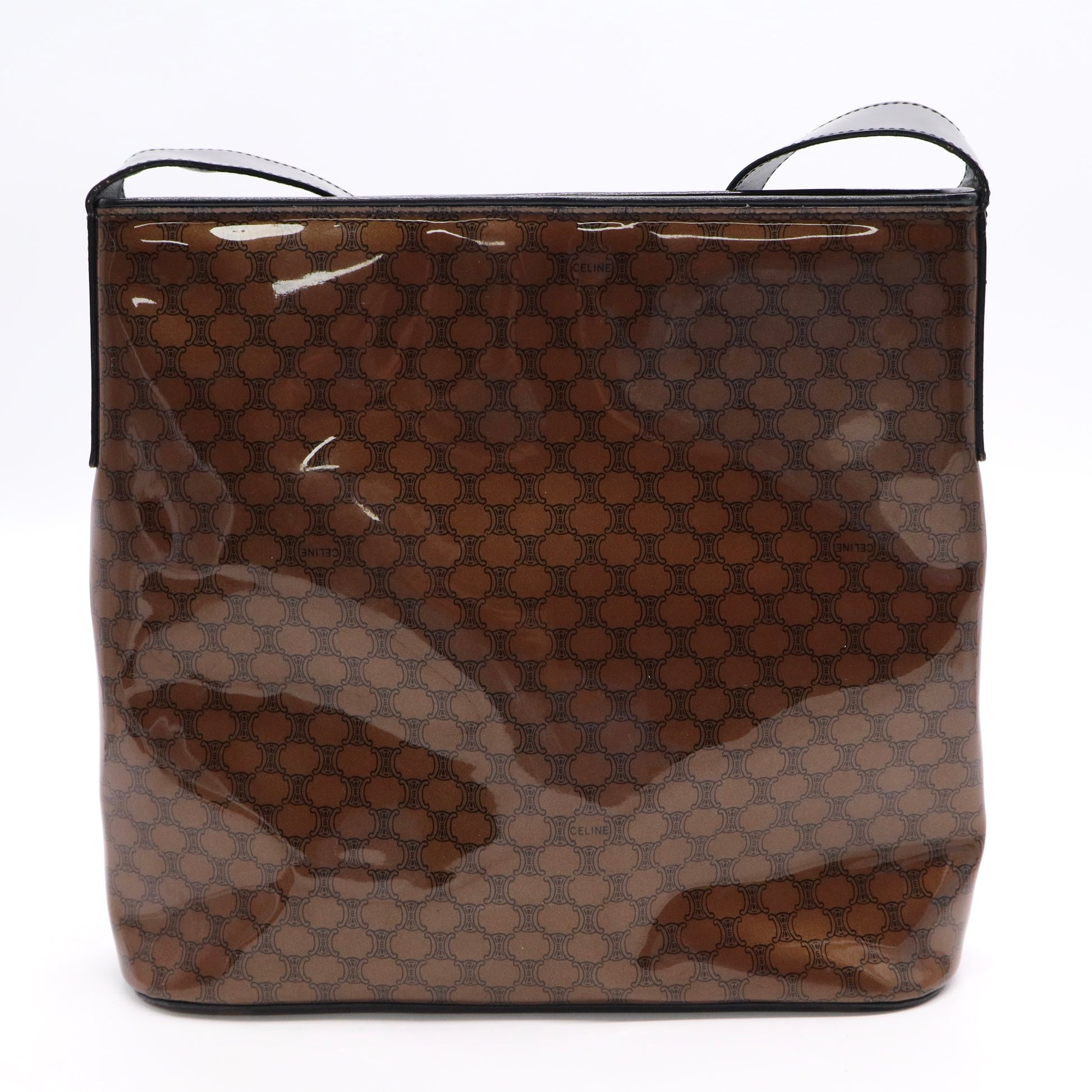 CELINE Macadam C anvas Hand Bag Enamel Brown Gold B20341