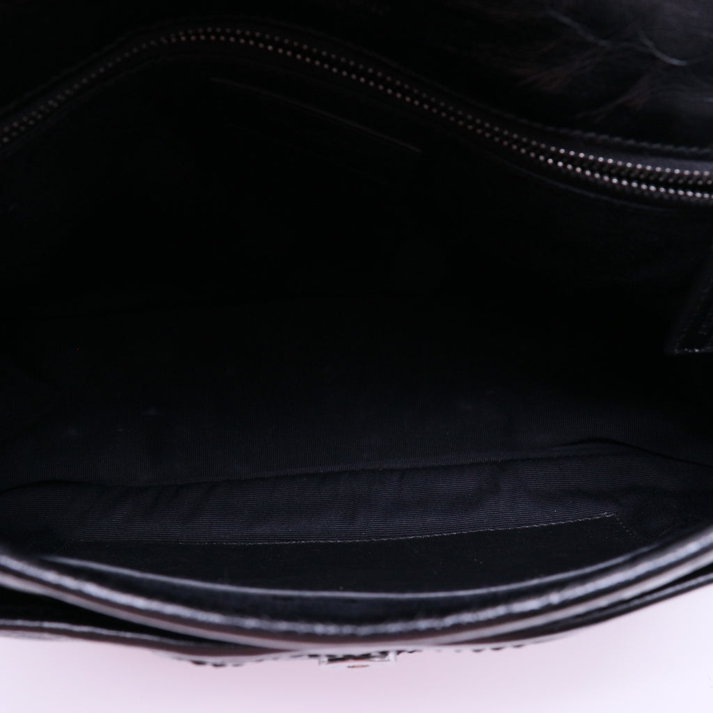 Saint Laurent Crinkled Calfskin Matelasse Monogram Baby Niki Chain Satchel Black Twins LDJ4231