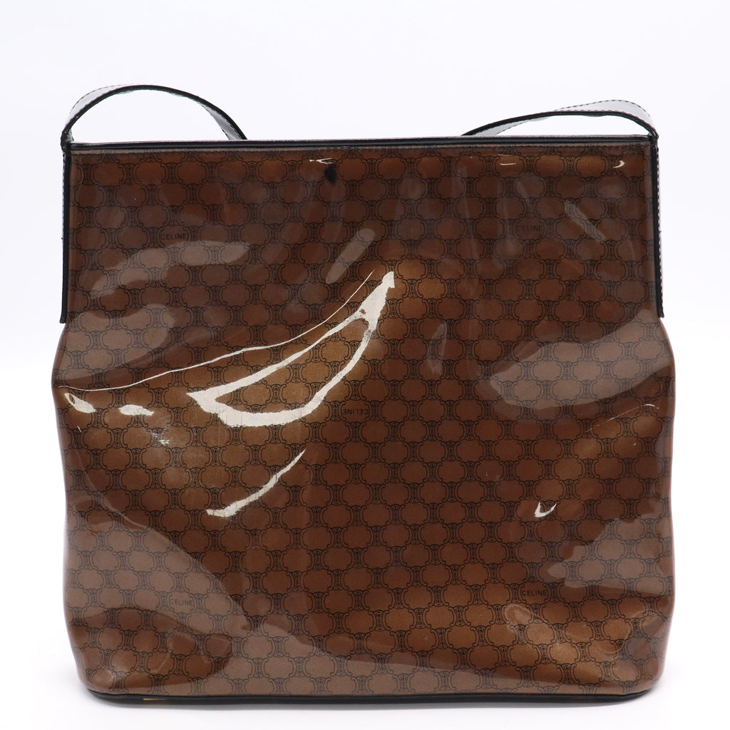 CELINE Macadam C anvas Hand Bag Enamel Brown Gold B20341