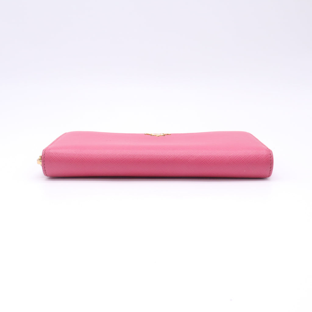 Prada Peonia Saffiano Metal Leather Zip Wallet Twins W22689