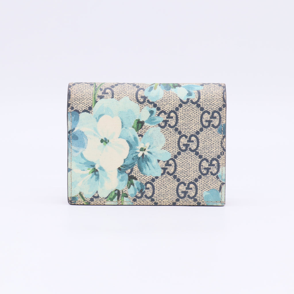 GG Supreme Monogram Blooms Card Case Wallet Beige Blue Navy Hibiscus Red W22660