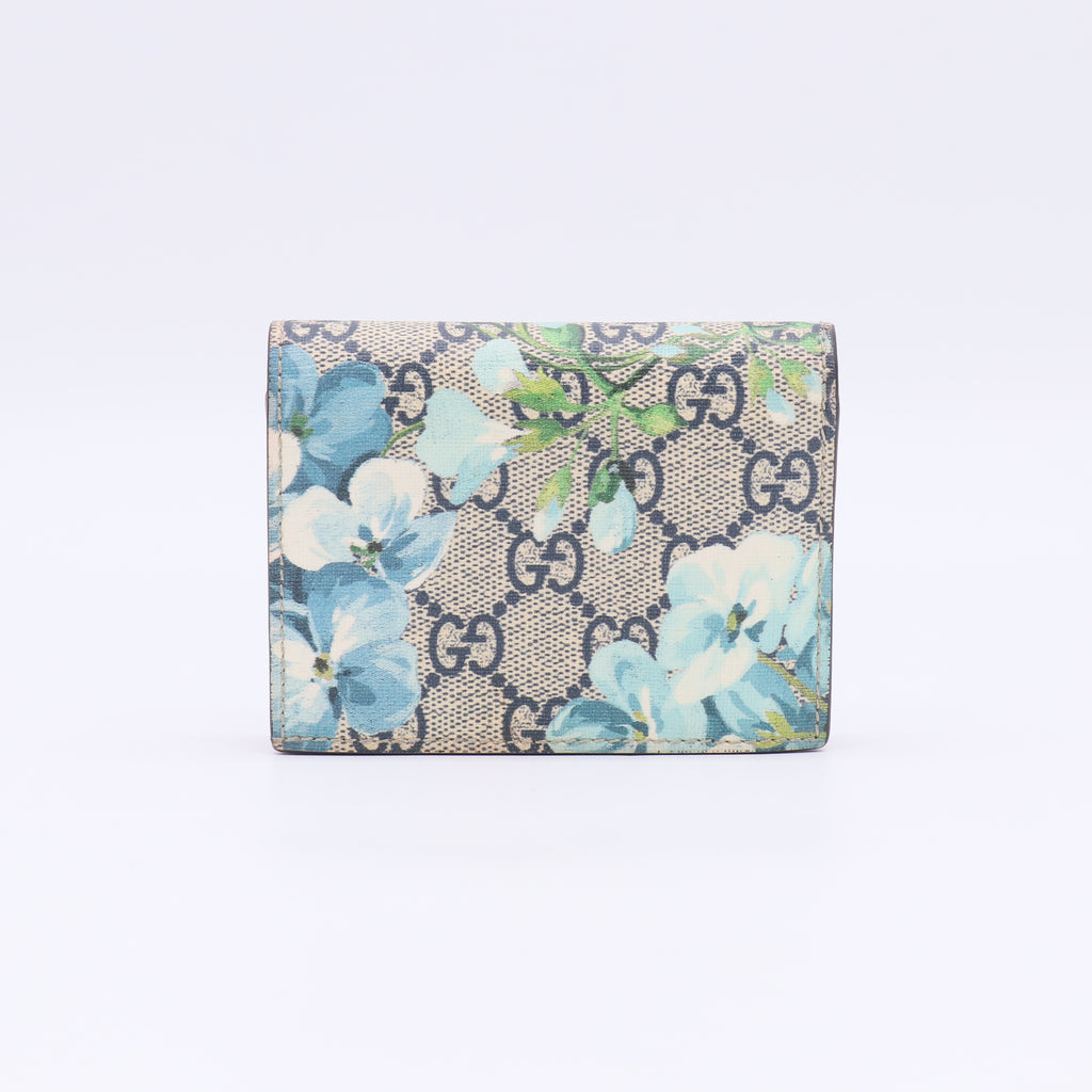 GG Supreme Monogram Blooms Card Case Wallet Beige Blue Navy Hibiscus Red W22660