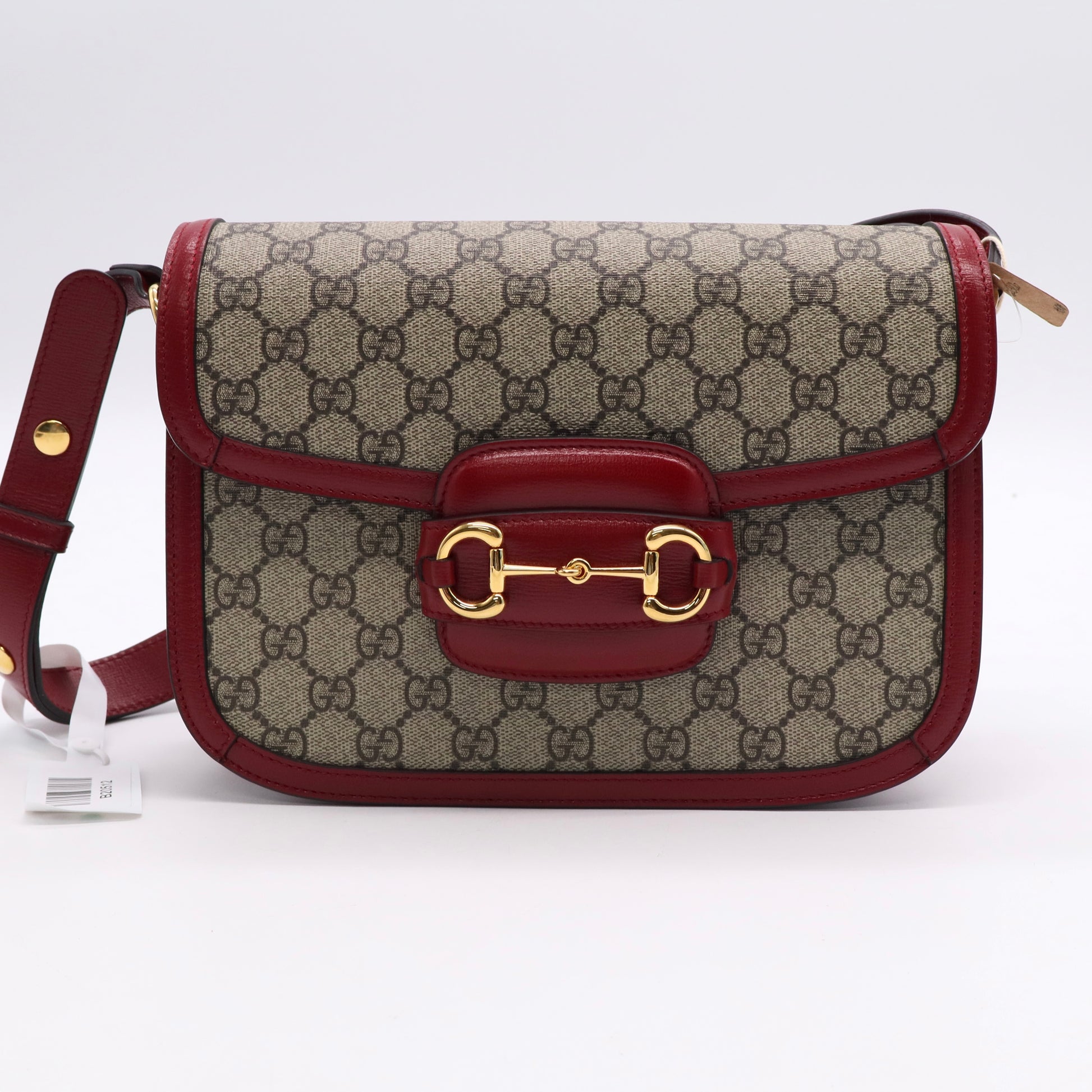 Gucci GG Supreme Monogram Azalea Calfskin Horsebit 1955 Shoulder Bag Beigery Red B20512