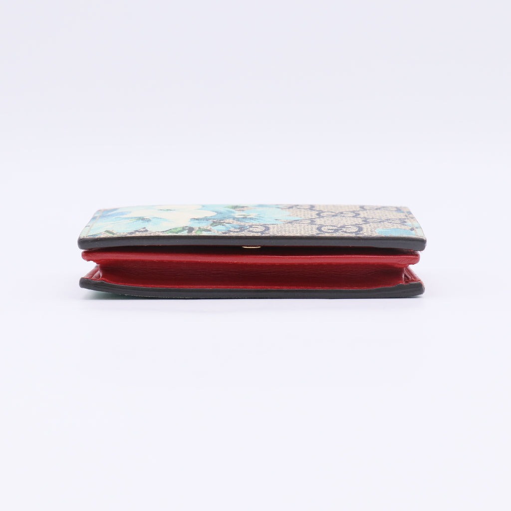 GG Supreme Monogram Blooms Card Case Wallet Beige Blue Navy Hibiscus Red W22660