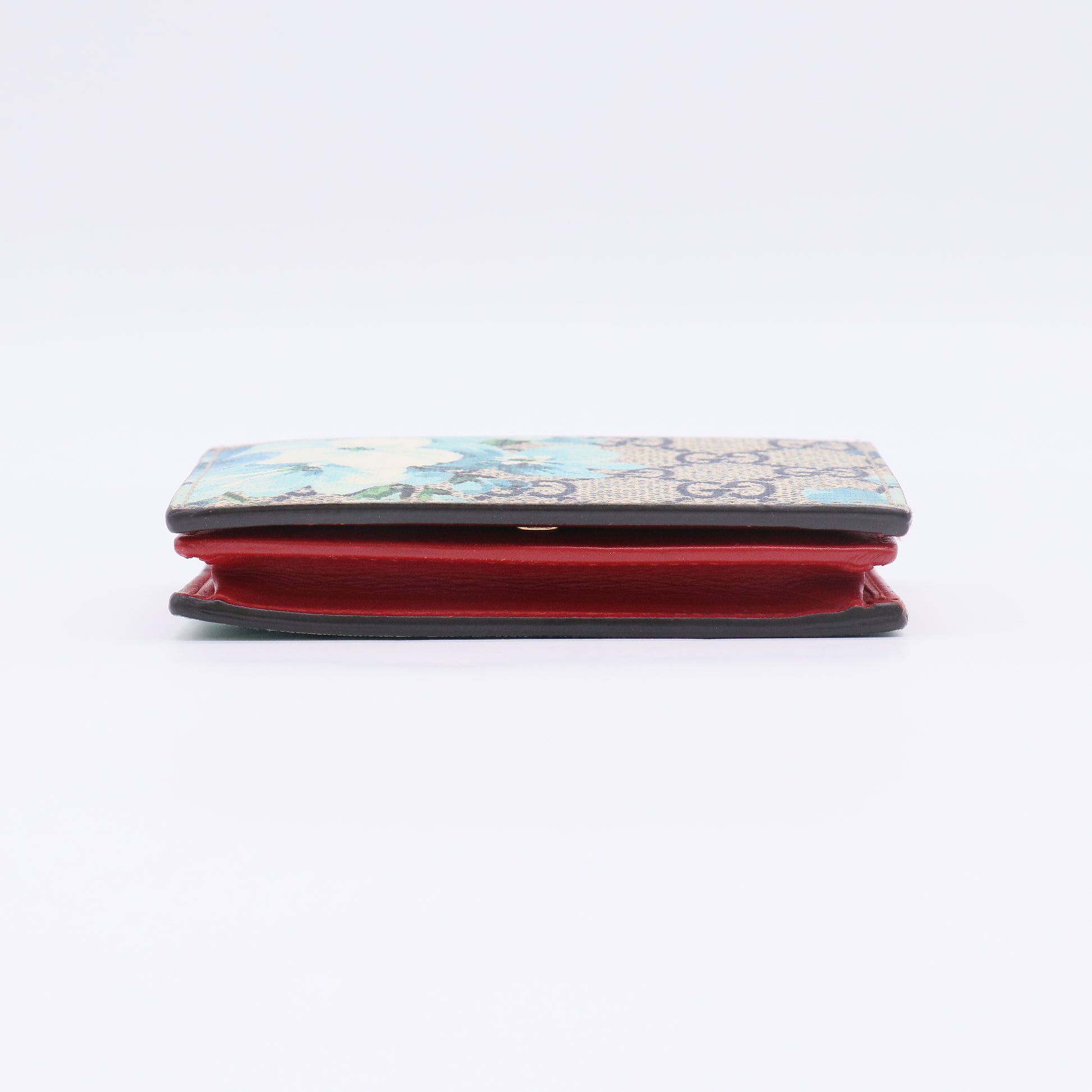 GG Supreme Monogram Blooms Card Case Wallet Beige Blue Navy Hibiscus Red W22660