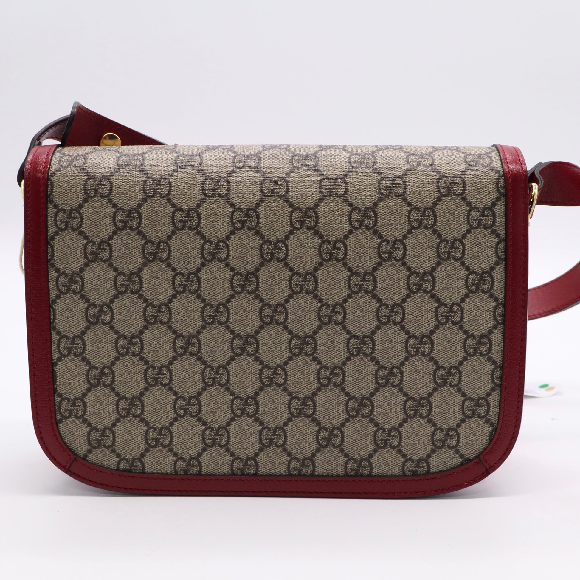 Gucci GG Supreme Monogram Azalea Calfskin Horsebit 1955 Shoulder Bag Beigery Red B20512