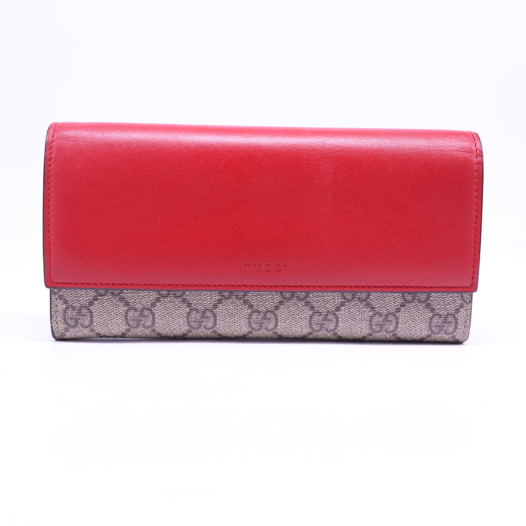 Beige/Red GG Supreme Canvas and Leather Continental Wallet W20689