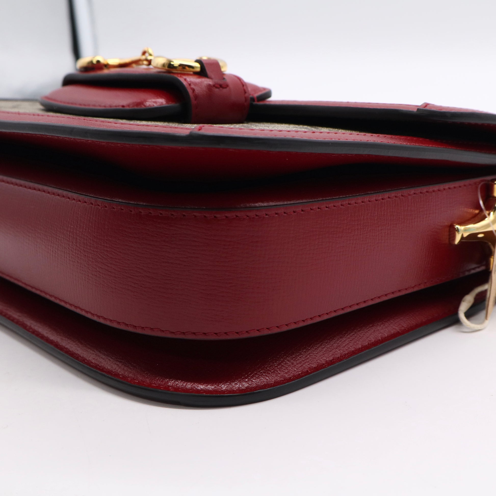 Gucci GG Supreme Monogram Azalea Calfskin Horsebit 1955 Shoulder Bag Beigery Red B20512
