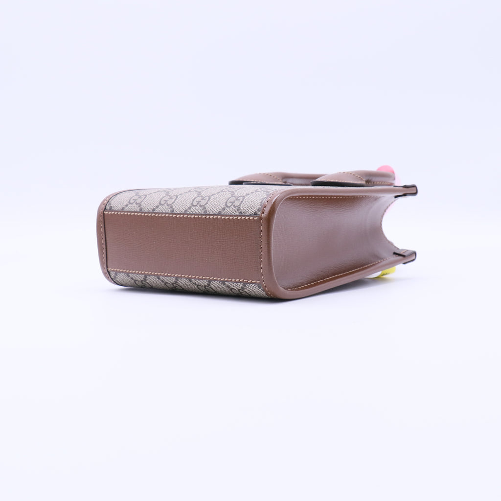 Gucci GG Supreme Monogram Azalea Calfskin Mini Retro Interlocking G Tote Bag Beige Ebony Brown Sugar twins LDJ4200