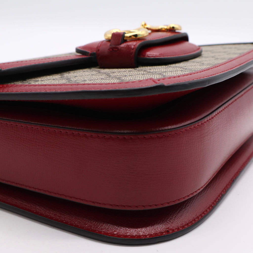 Gucci GG Supreme Monogram Azalea Calfskin Horsebit 1955 Shoulder Bag Beigery Red B20512