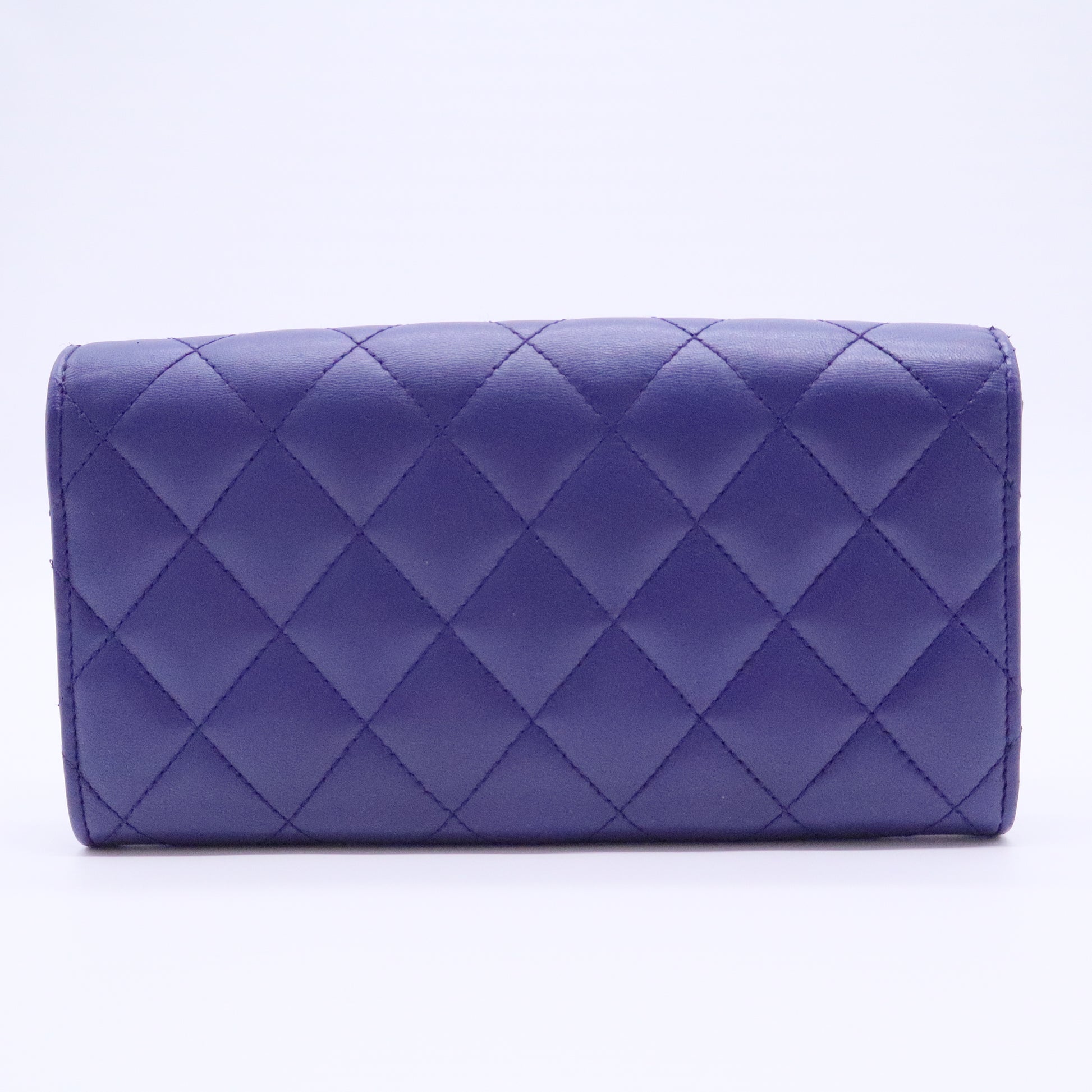 Calfskin Quilted Fancy CC Wallet On Chain WOC Blue