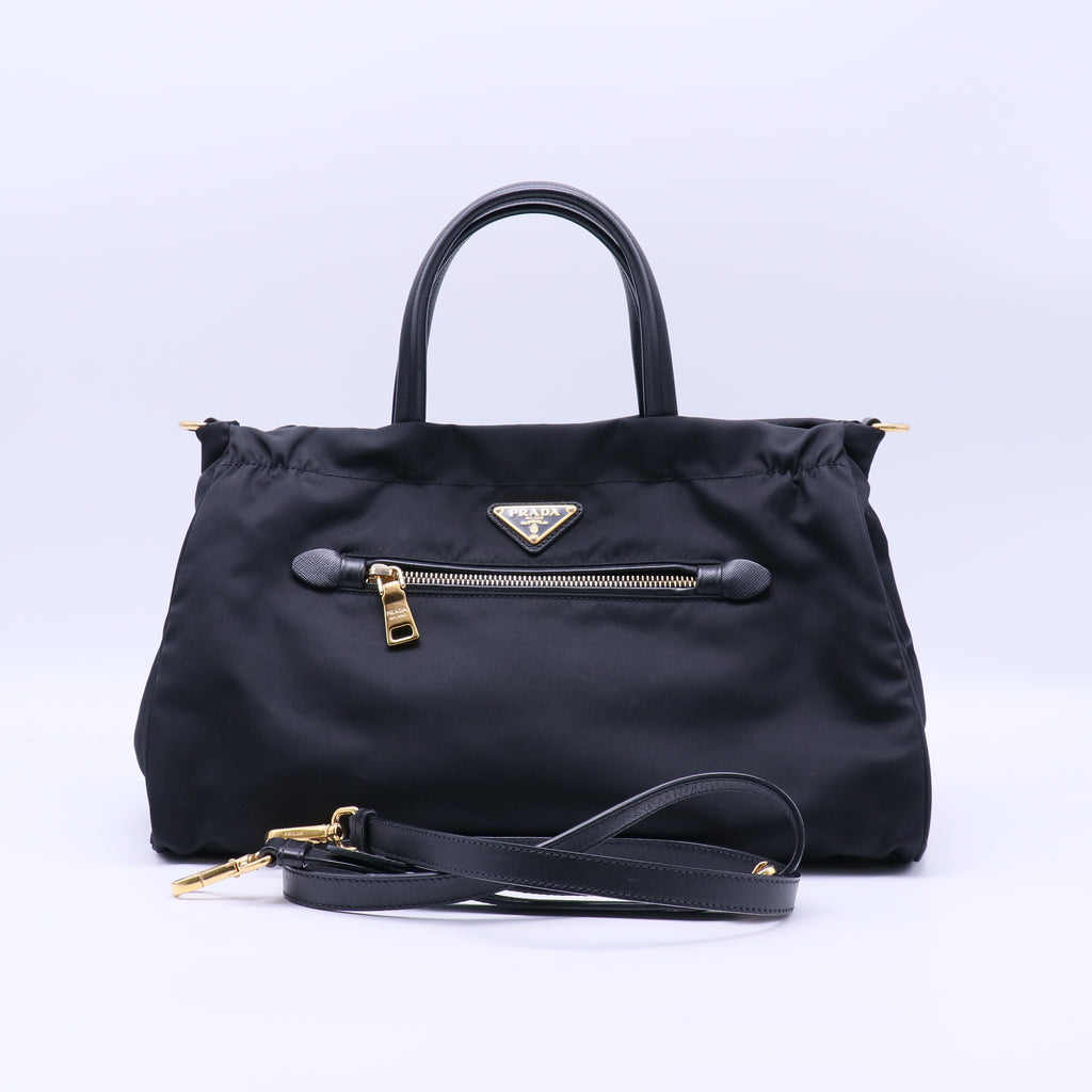 Prada Black Tessuto Nylon and Leather Trim Bauletto Bag twins  B21295