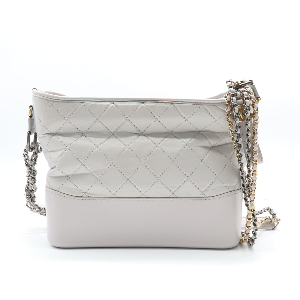 White Quilted Calfskin Leather Medium Gabrielle Hobo Bag LDM1510