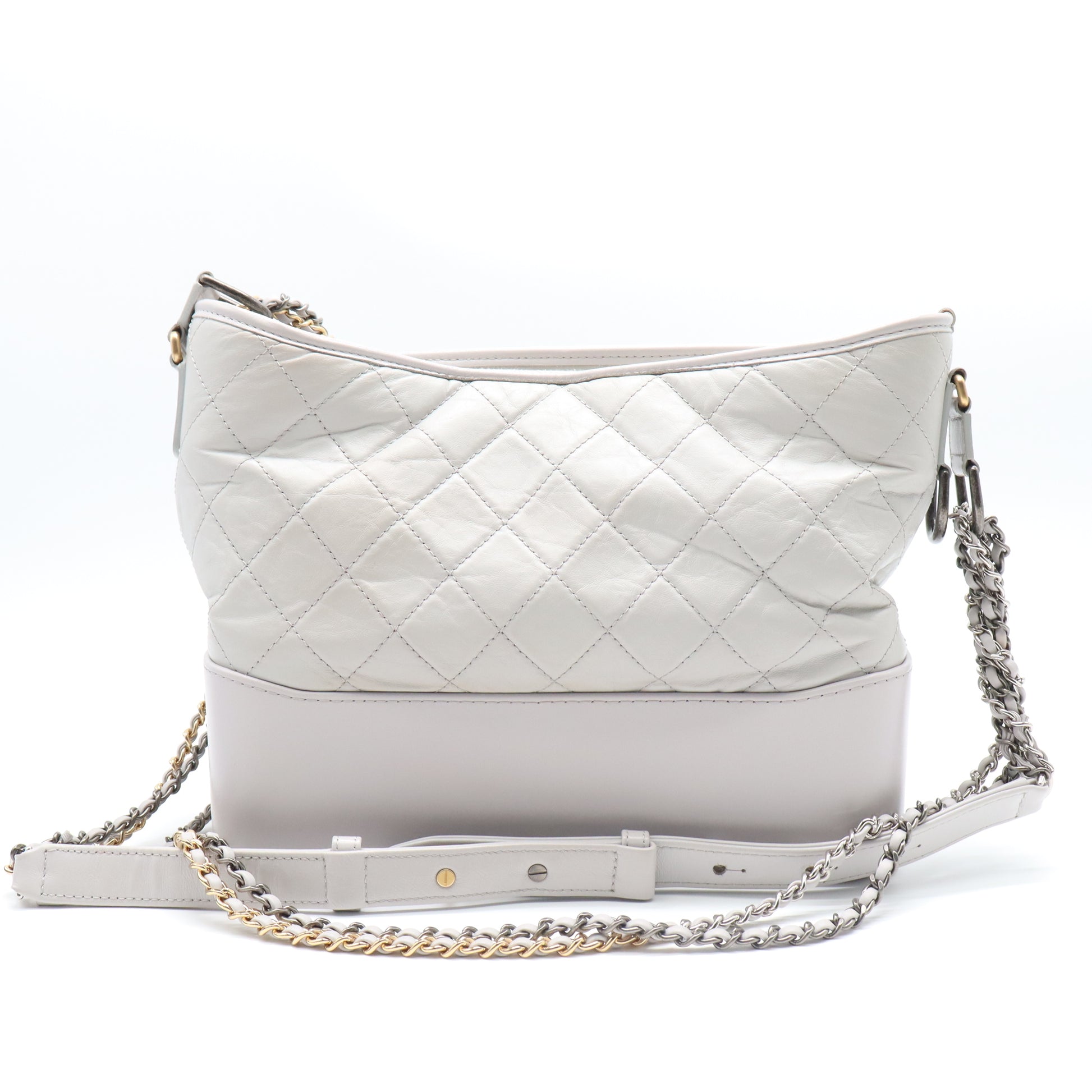 White Quilted Calfskin Leather Medium Gabrielle Hobo Bag LDM1510