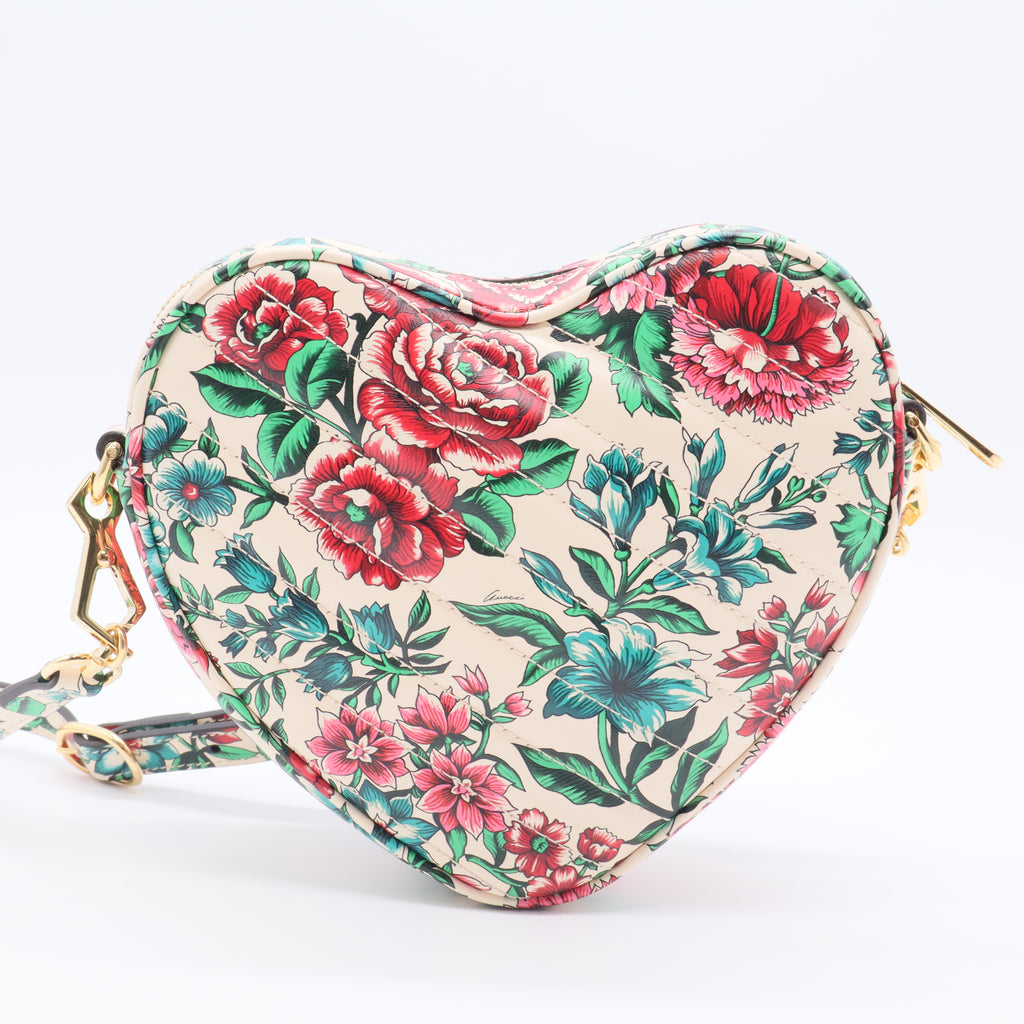 Multicolor Floral Printed Leather Interlocking G Heart Shoulder Bag