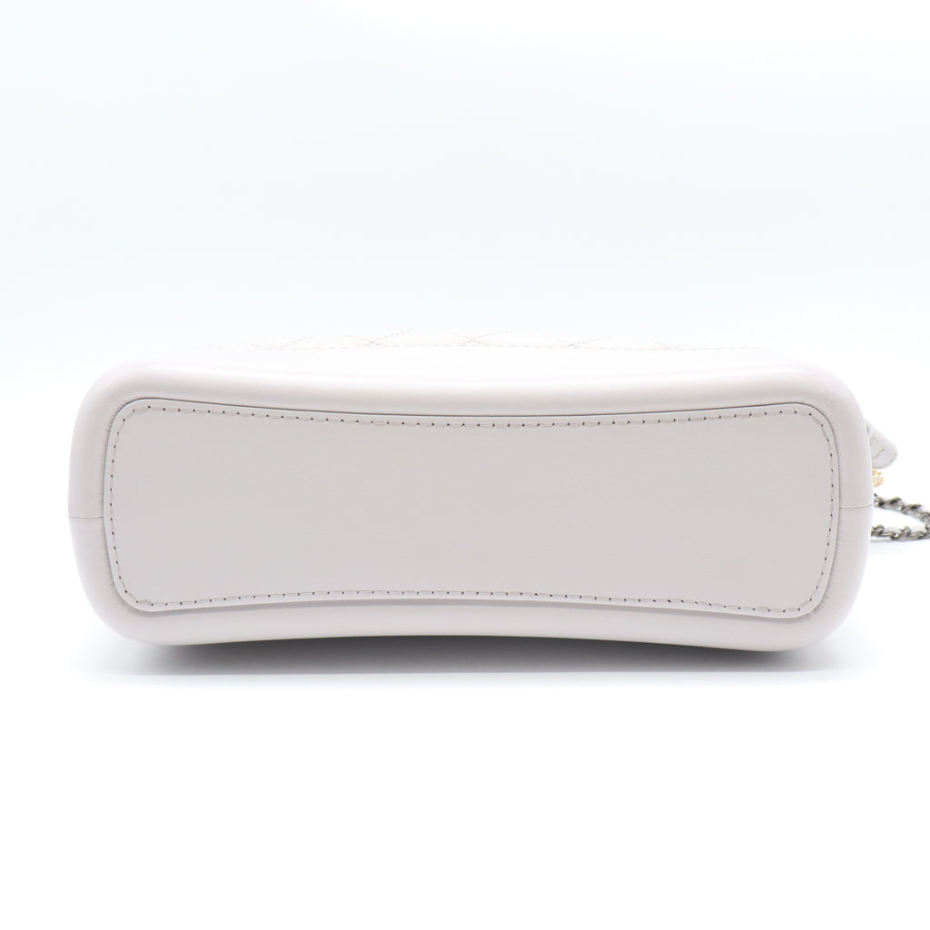 White Quilted Calfskin Leather Medium Gabrielle Hobo Bag LDM1510
