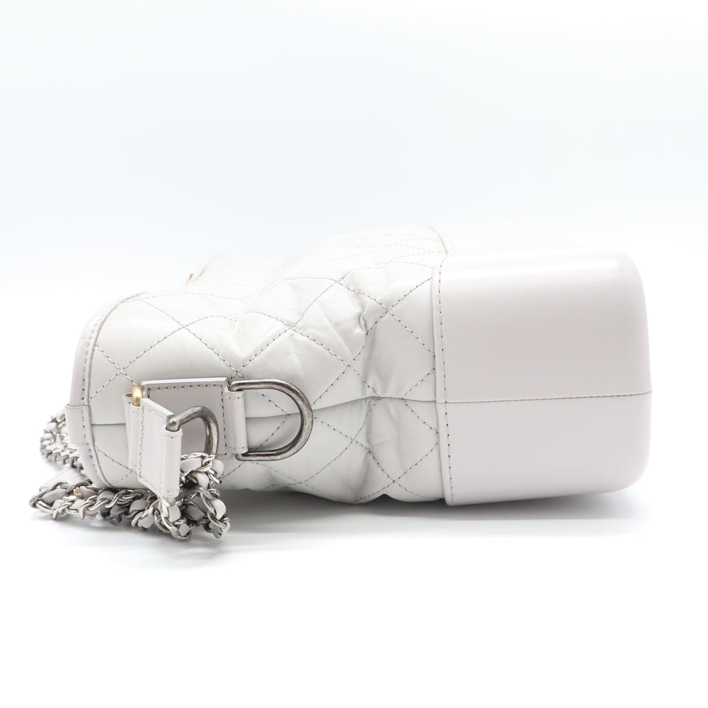 White Quilted Calfskin Leather Medium Gabrielle Hobo Bag LDM1510