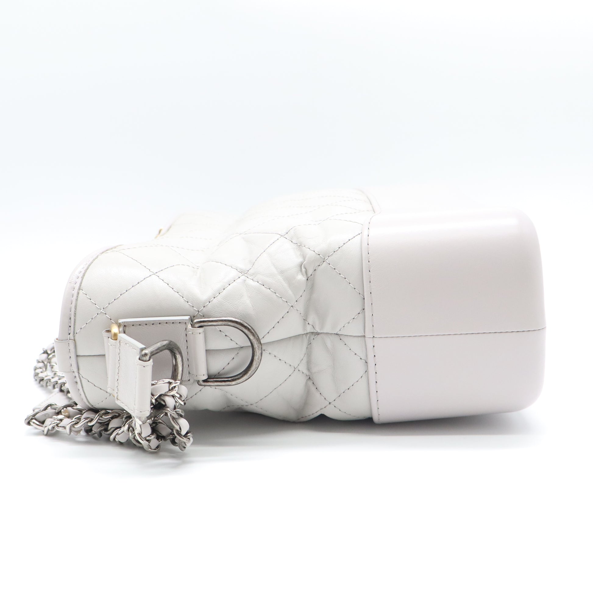 White Quilted Calfskin Leather Medium Gabrielle Hobo Bag LDM1510