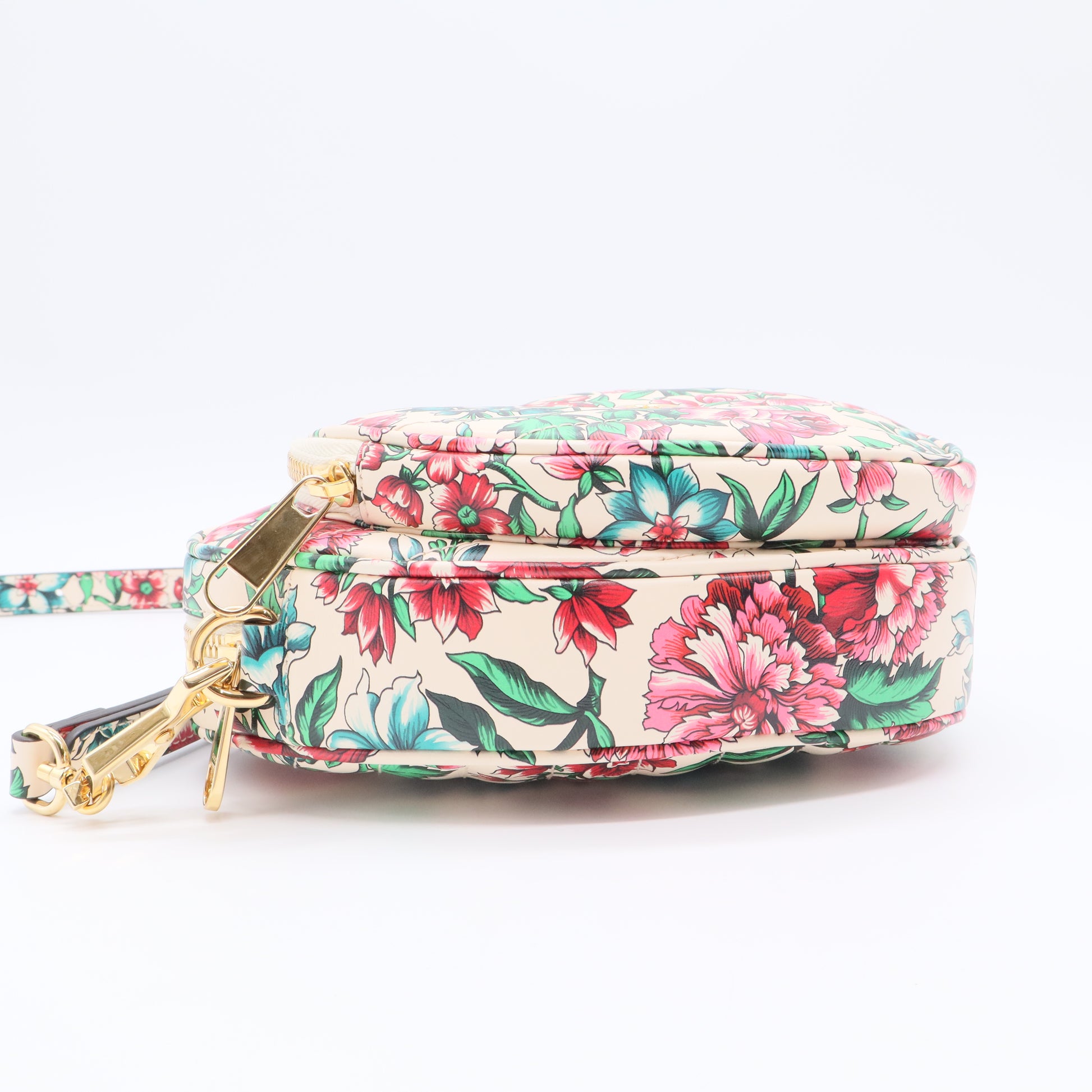 Multicolor Floral Printed Leather Interlocking G Heart Shoulder Bag
