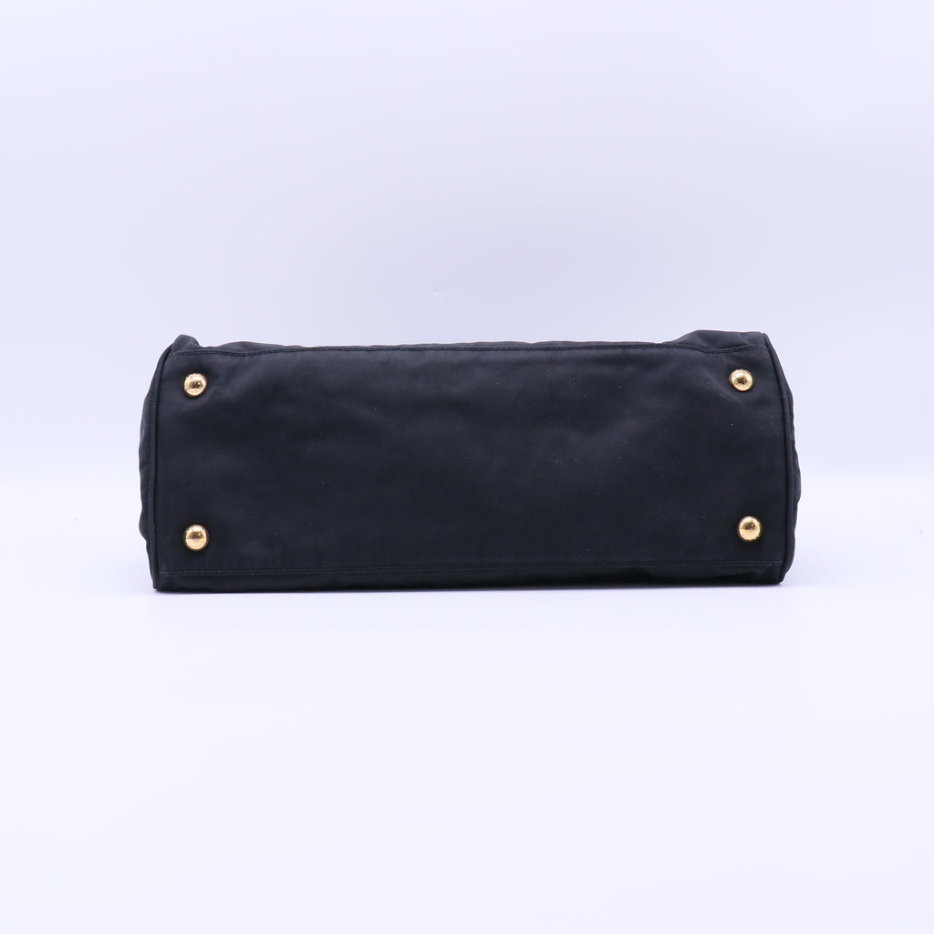 Prada Black Tessuto Nylon and Leather Trim Bauletto Bag twins  B21295