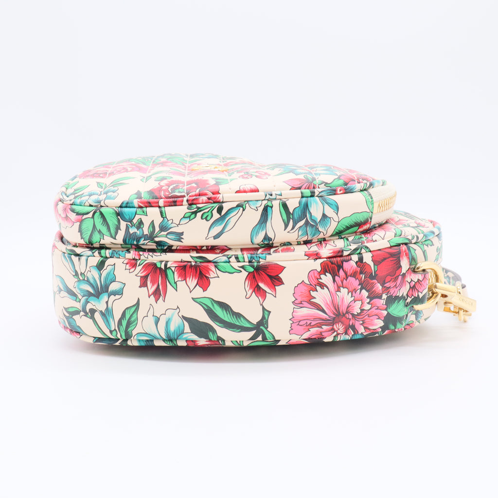 Multicolor Floral Printed Leather Interlocking G Heart Shoulder Bag