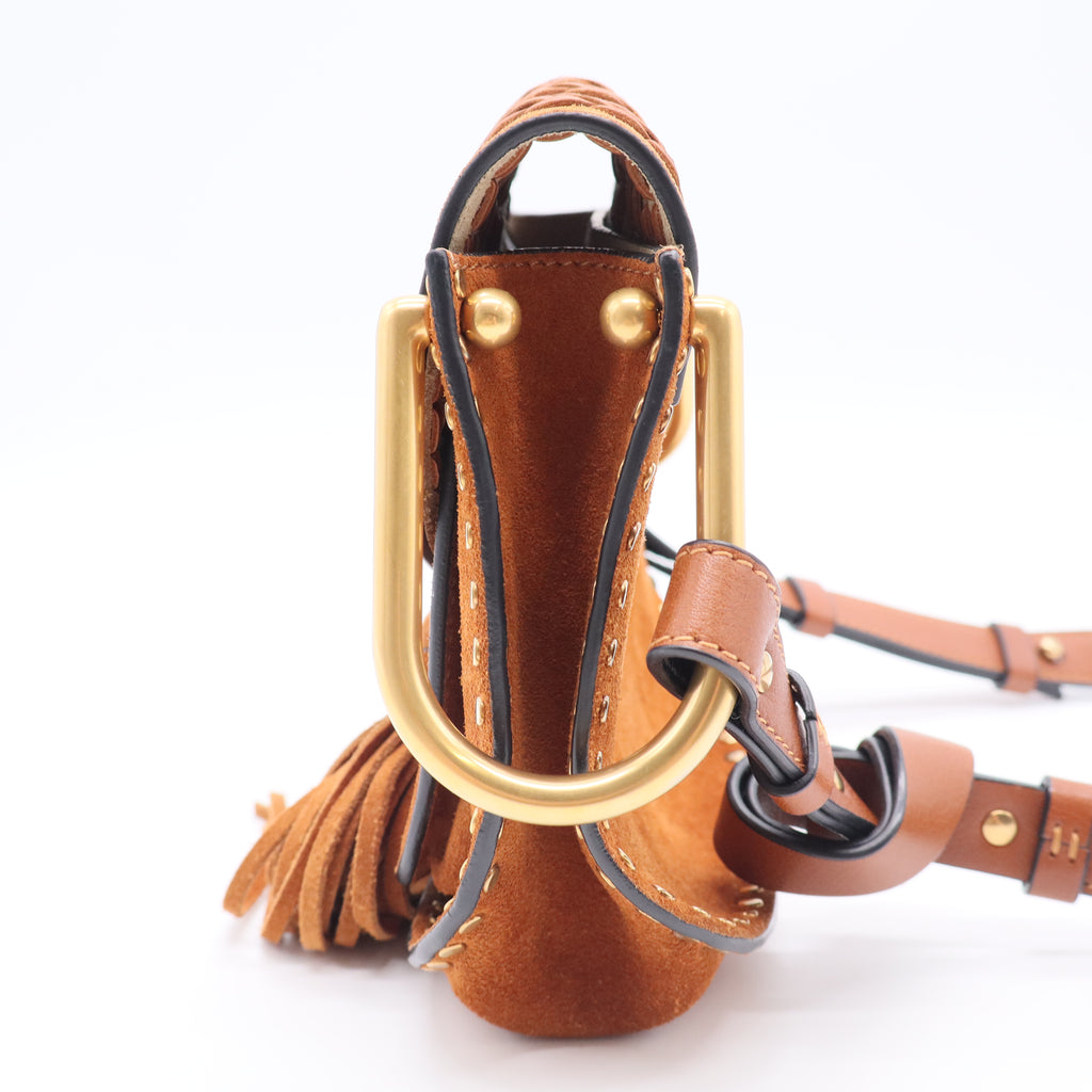 Suede Calfskin Braided Mini Hudson Shoulder Bag Caramel