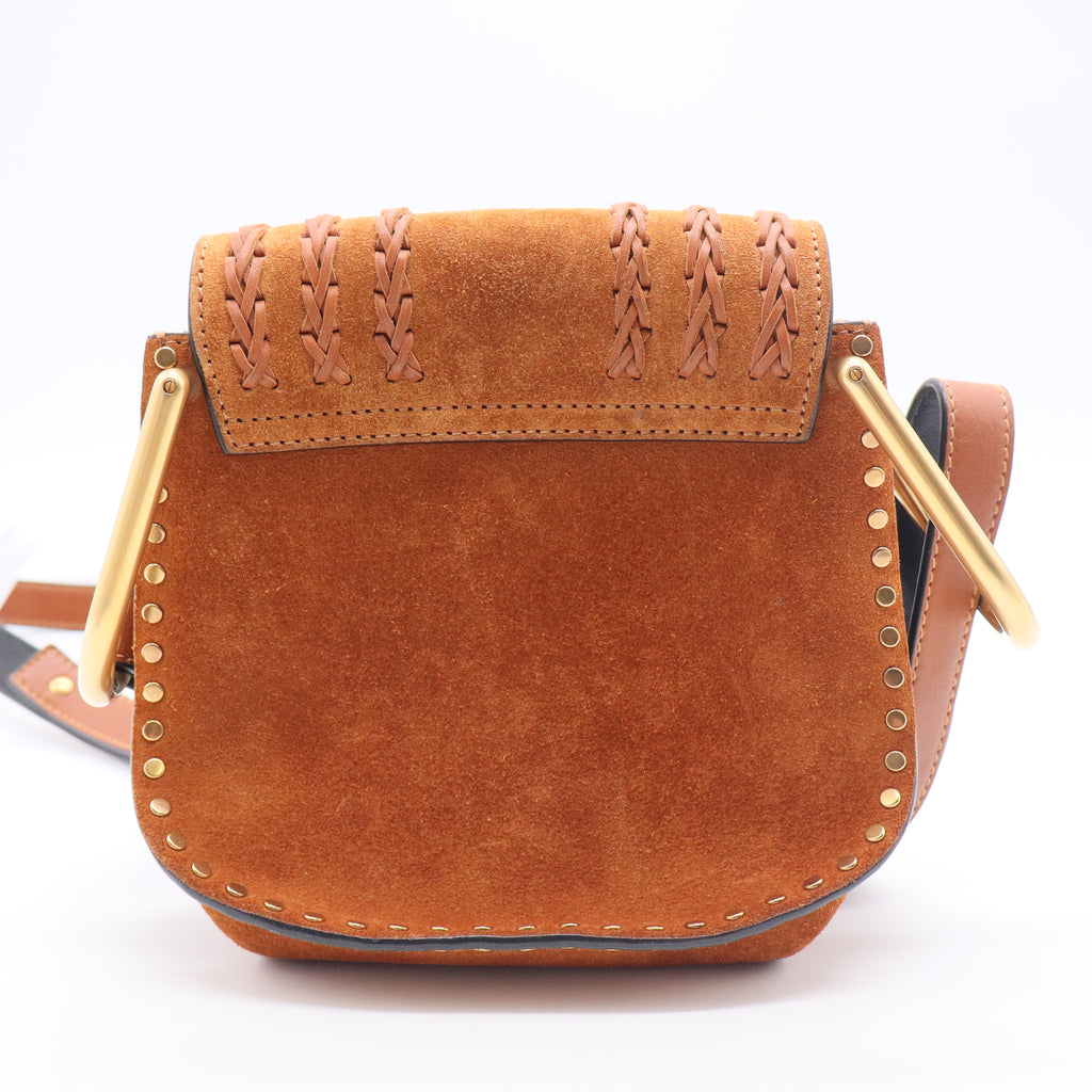 Suede Calfskin Braided Mini Hudson Shoulder Bag Caramel