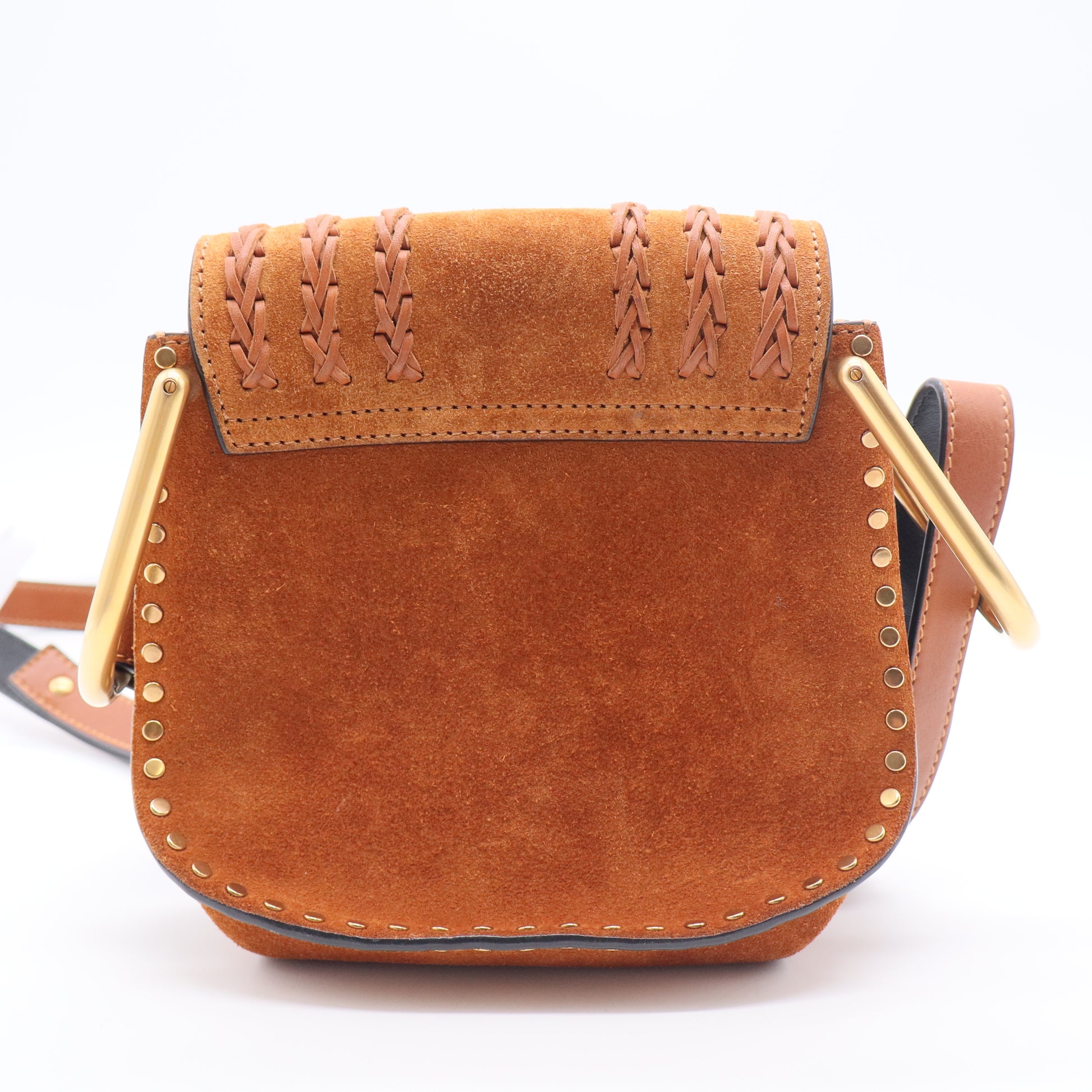 Suede Calfskin Braided Mini Hudson Shoulder Bag Caramel