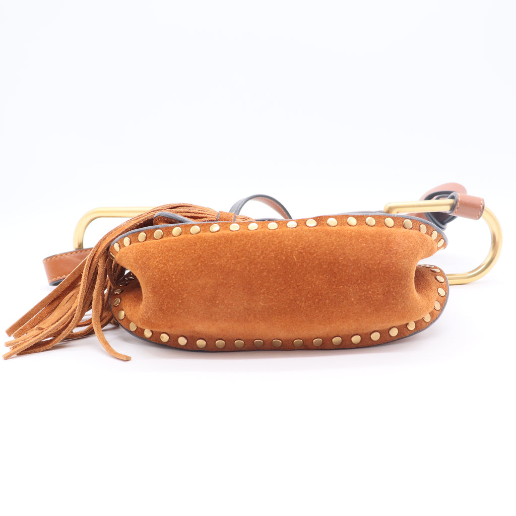 Suede Calfskin Braided Mini Hudson Shoulder Bag Caramel