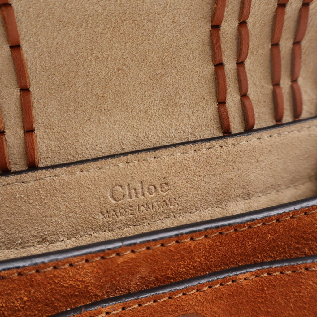Suede Calfskin Braided Mini Hudson Shoulder Bag Caramel