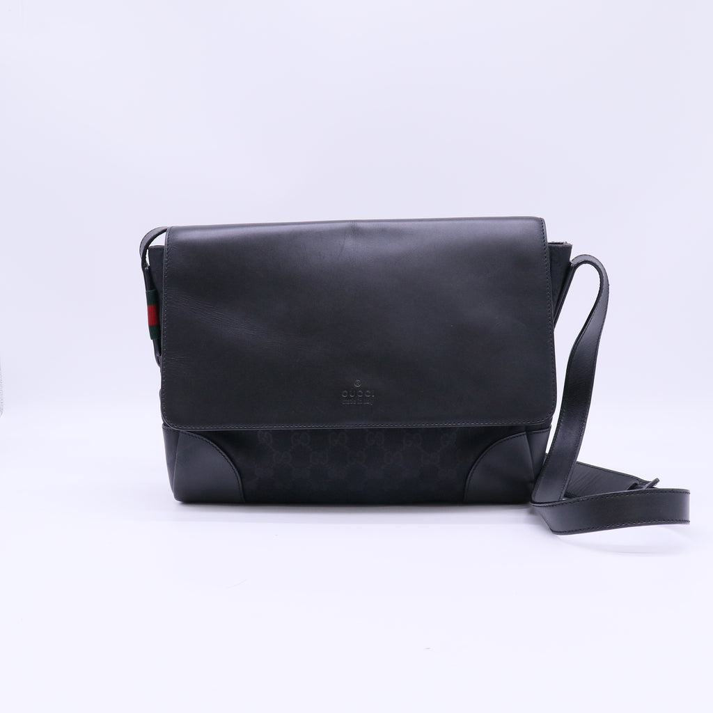 Gucci GG Canvas Leather Flap Messenger Bag B22440