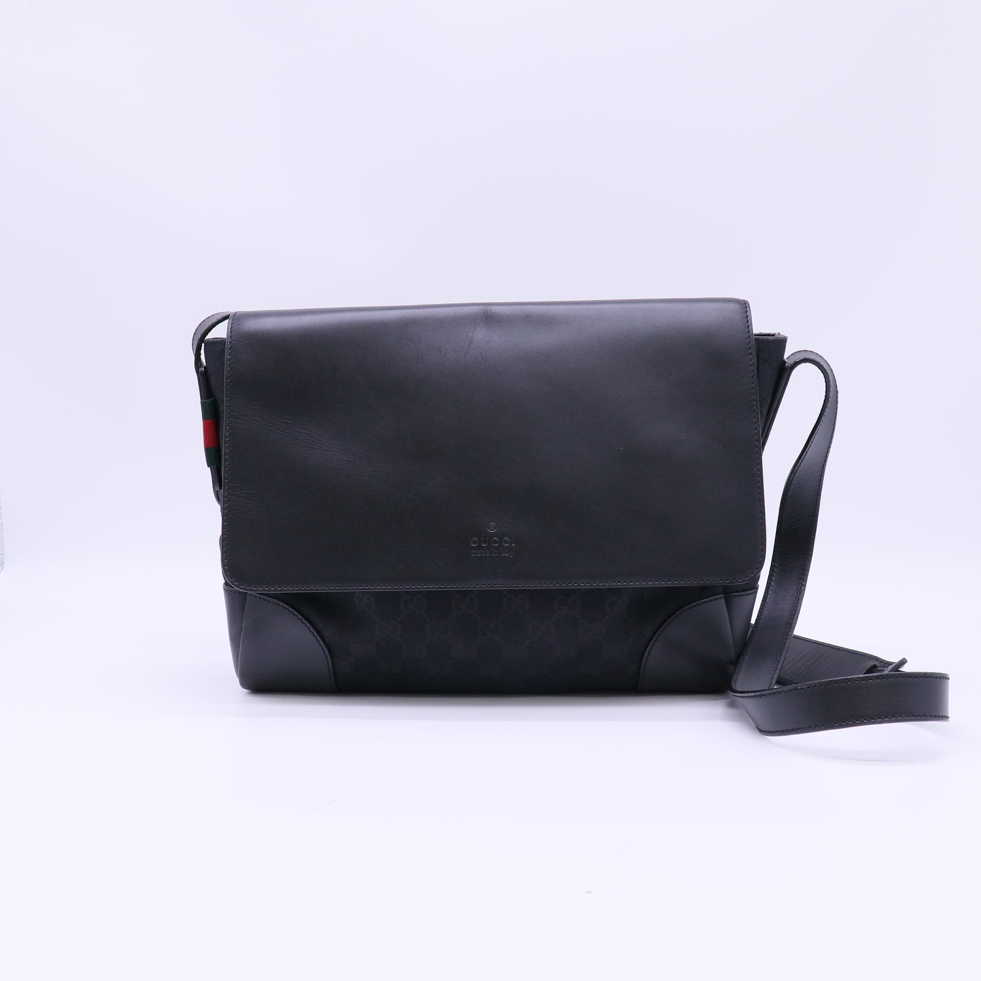 Gucci GG Canvas Leather Flap Messenger Bag B22440